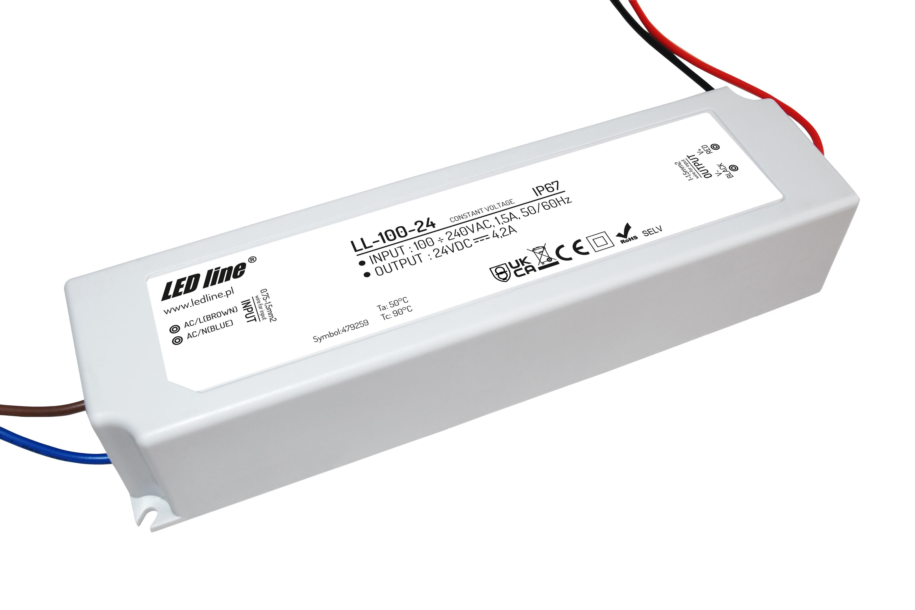 Zasilacz LED line 24V 100W 4,2A wodoodporny IP67 LL-100-24