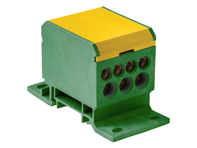Blok rozdzielczy 1-biegunowy 160A 2x2,5-50 mm2 / 4x2,5-16 mm2 / 3x2,5-25 mm2 TH35 żółto-zielony E.4090/Ż-Z PAWBOL-0