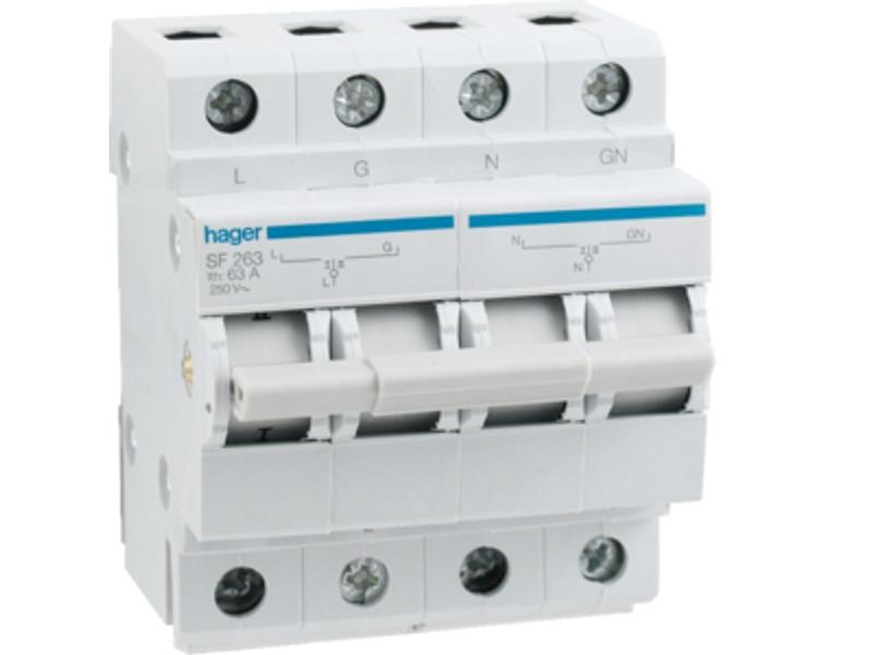 Modułowy przełącznik zasilania I-0-II (1-0-2) 1P+N 63A 230VAC SF263 HAGER-0