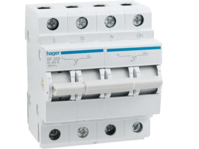 Modułowy przełącznik zasilania I-0-II (1-0-2) 1P+N 63A 230VAC SF263 HAGER