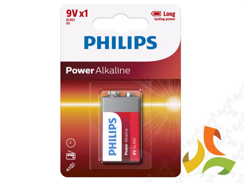 Bateria 9V 6LR61 Power Alkaline 6LR61P1B/10 PHILIPS