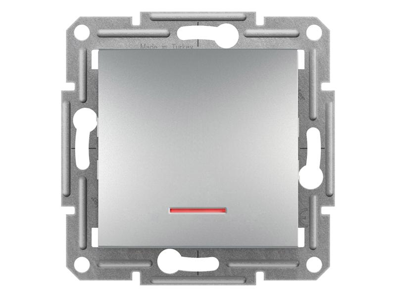 ASFORA Wyłącznik pojedynczy z podświetleniem (zaciski śrubowe) aluminium EPH1400361 SCHNEIDER ELECTRIC