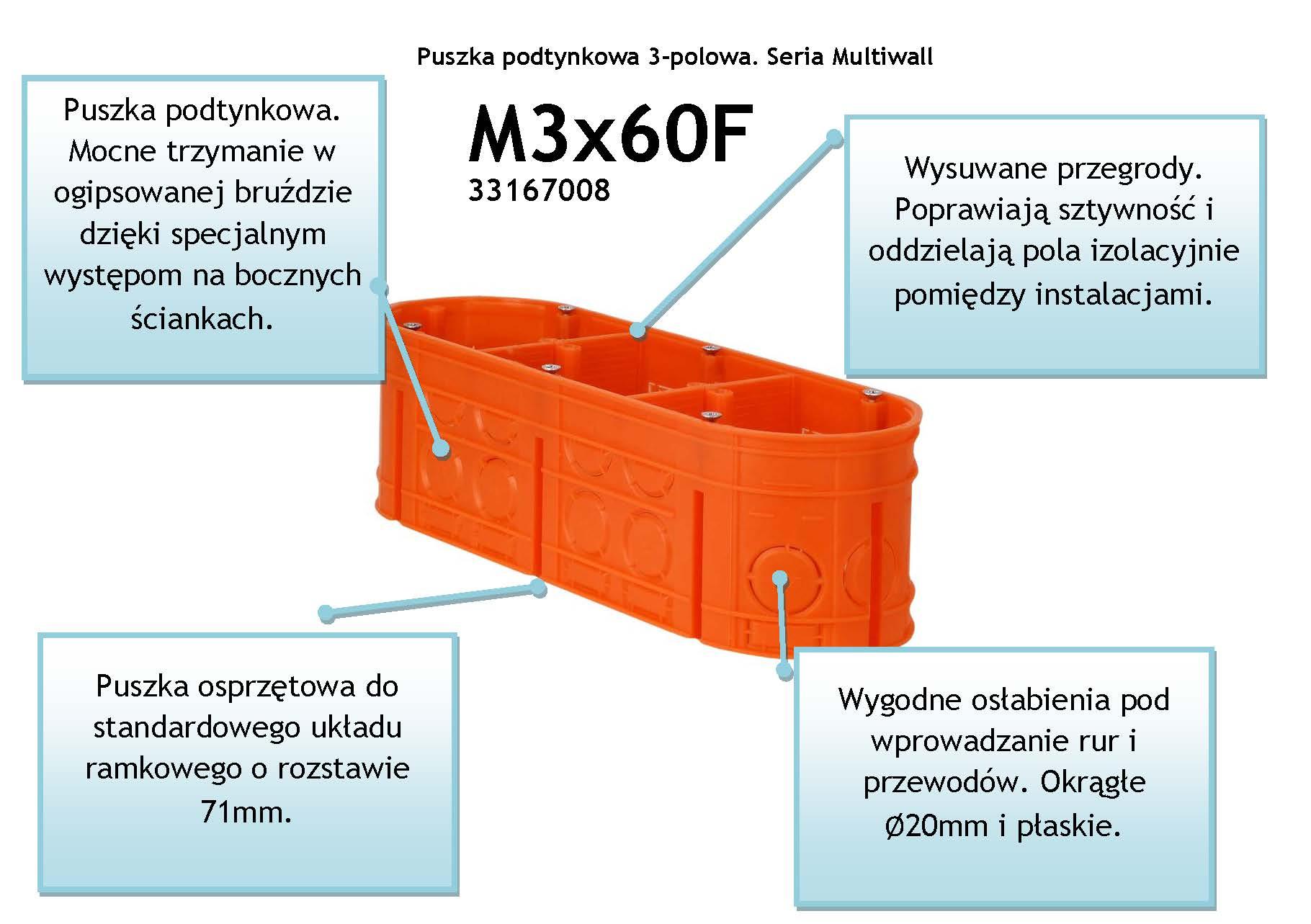 Puszka podtynkowa M3x60F 3x60 mm głębokwa Multiwall pomarańczowa 33167008 SIMET-3