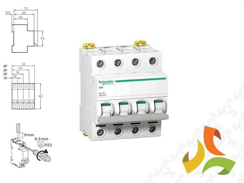 Rozłącznik izolacyjny 3-fazowy 4P 100A 415V AC iSW-100-4 Acti9 A9S65491 SCHNEIDER ELECTRIC-0