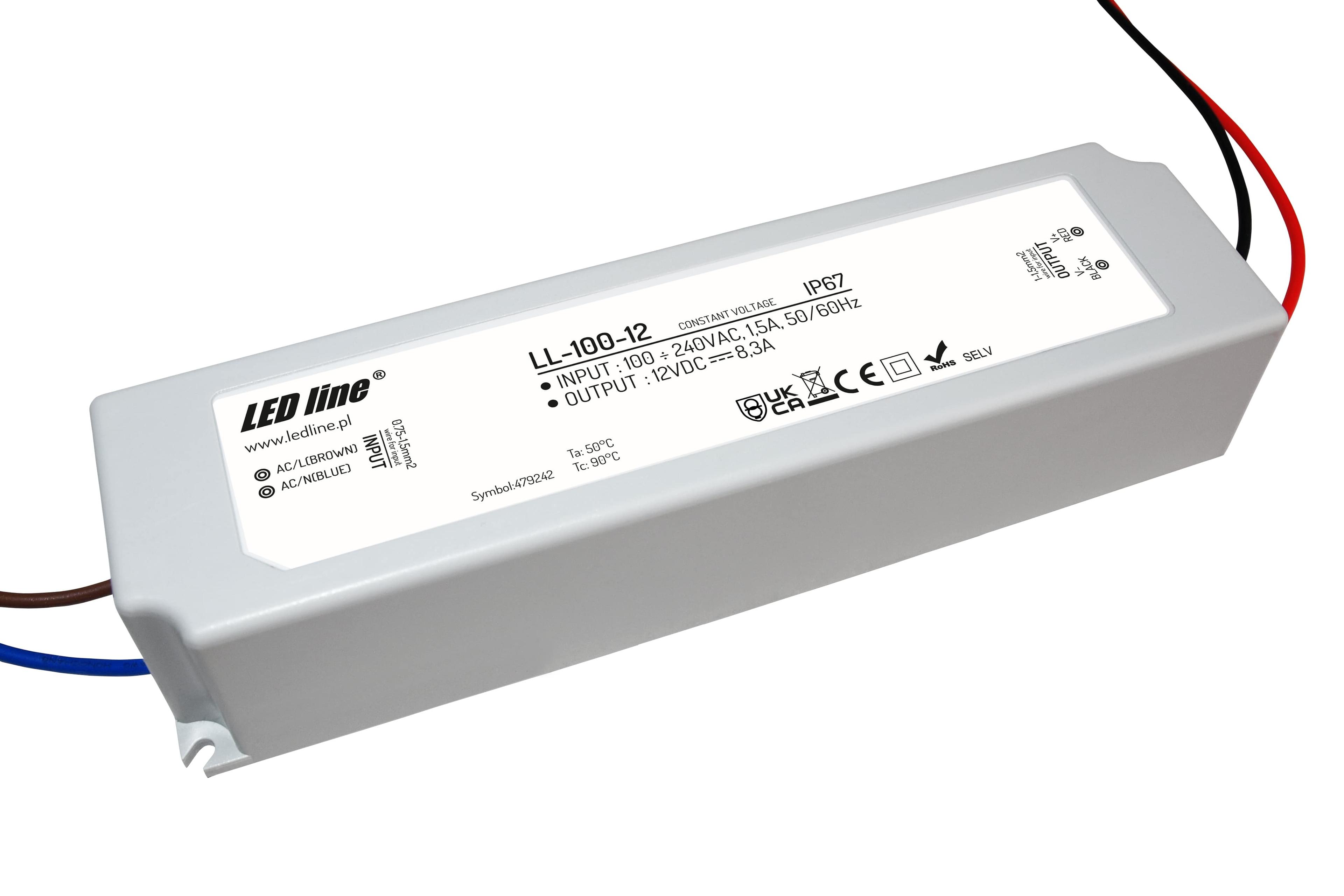 Zasilacz LED line 12V 100W 8,3A wodoodporny IP67 LL-100-12