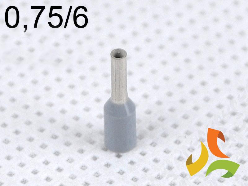 Końcówka kablowa 0,75/6 mm2 tulejka izolowana miedziana szara 100szt. DI 0,75-6 SZ GPH-0
