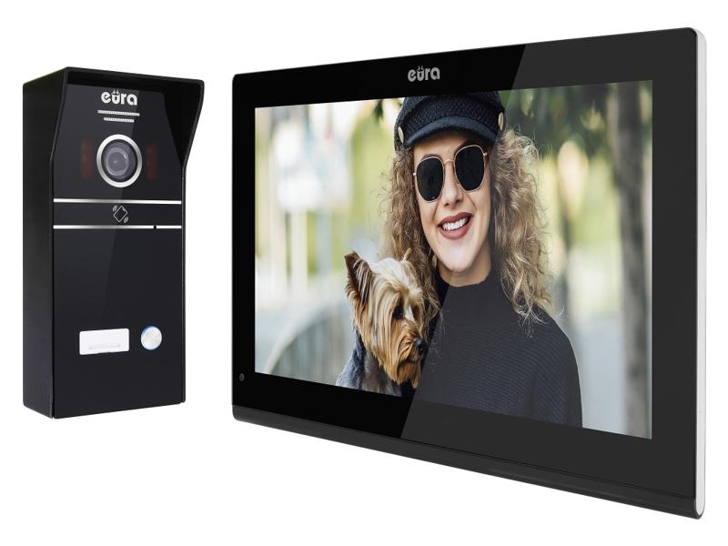Wideodomofon "EURA" VDP-98C5 czarny dotykowy LCD 10'' AHD WiFi pamięć obrazów SD 128GB rozbudowa do 6 monitorów 2 stacji bramowych i 2 kamer CCTV obsługa 2 wejść kamera 960p. czytnik RFID C51A196 EURA-TECH-6