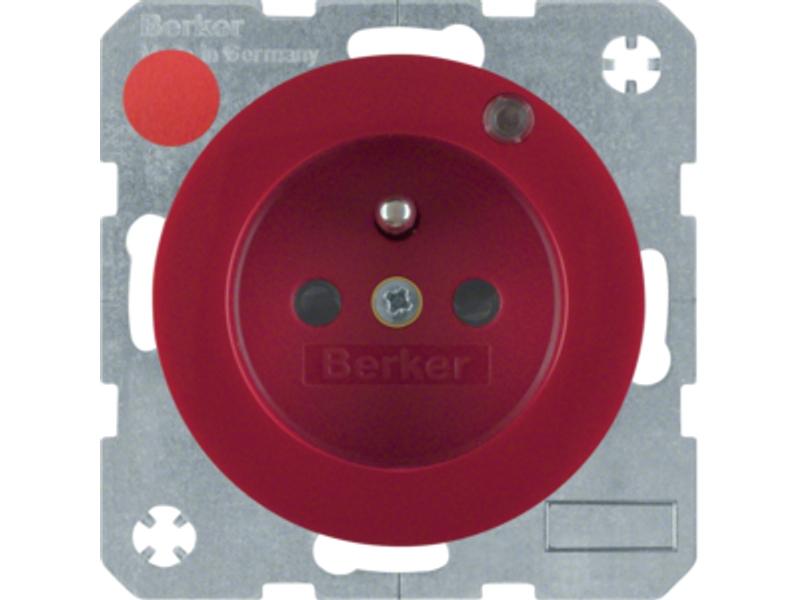 BERKER R.1/R.3 Gniazdo z uziemieniem i diodą kontrolną LED czerwony połysk 6765092022 HAGER