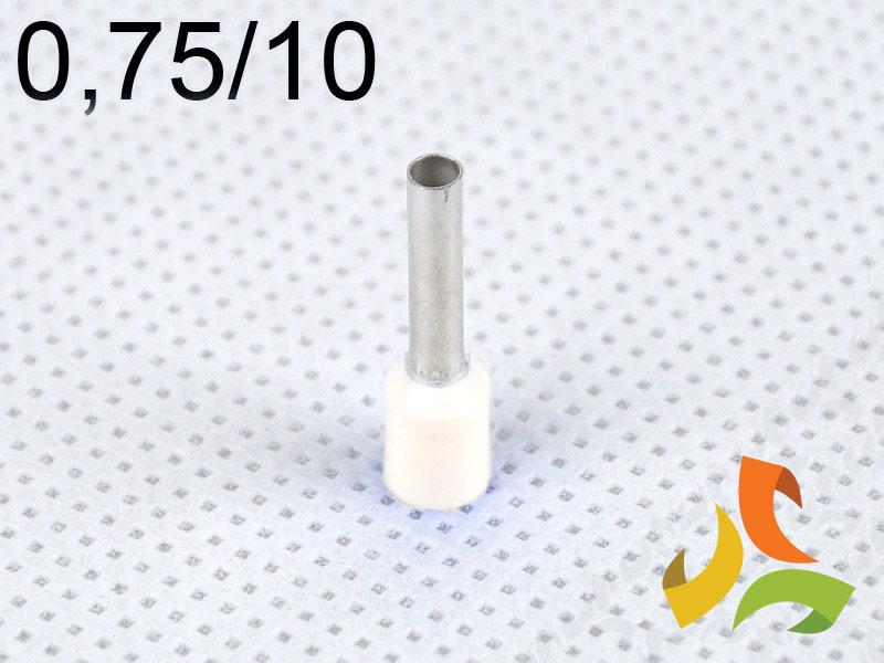 Końcówka kablowa 0,75/10 mm2 tulejka izolowana miedziana biała 100szt. DI 0,75-10 B GPH-0