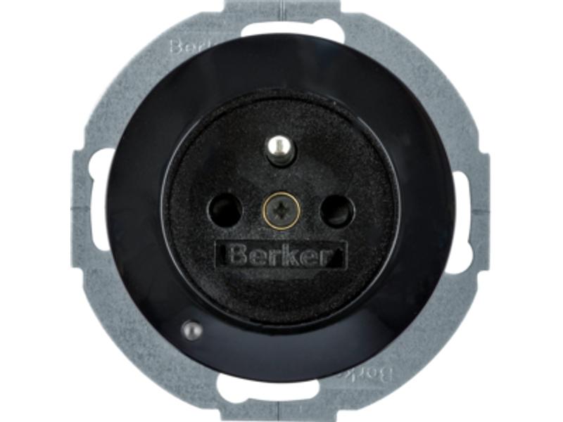 BERKER R.1/R.3 Gniazdo z uzieminiem z podświetleniem orientacyjnym LED czarny 6765102045 HAGER