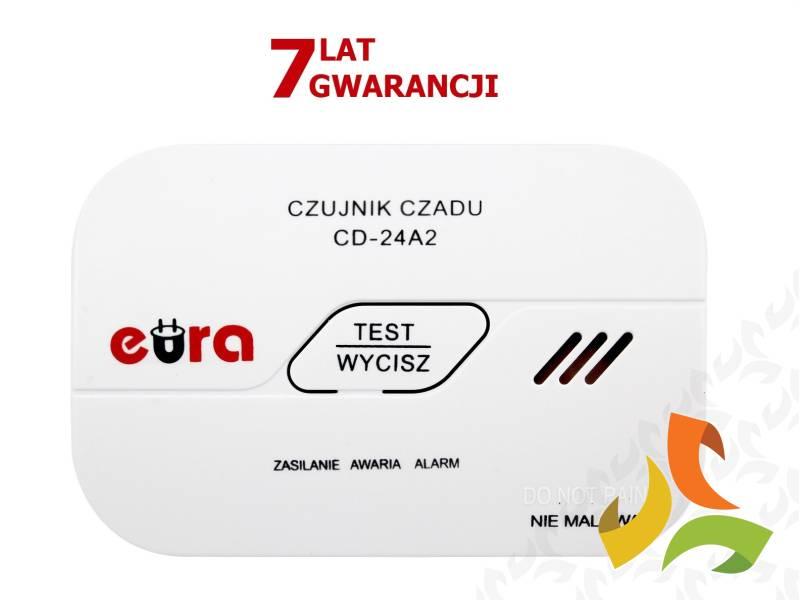 Czujnik czadu na baterie "EURA" CD-24A2 3V 7 lat gwarancji czujnik tlenku węgla bateryjny A21A424 EURA-TECH