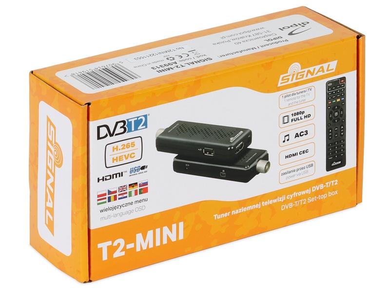 MINI Tuner naziemnej telewizji cyfrowej SIGNAL T2-MINI DVB-T2 HEVC USB 5V A99313 DIPOL-3