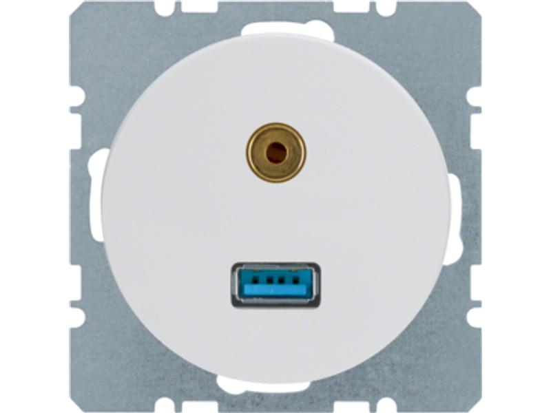 BERKER R.1/R.3 Gniazdo USB/3.5 mm audio biały 3315392089 HAGER