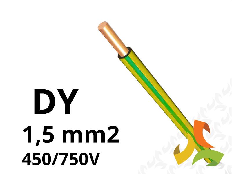 Przewód DY 1,5 mm2 żółto-zielony (450/750V) jednożyłowy drut (krążki 100m) 172105018C0100 NKT-1