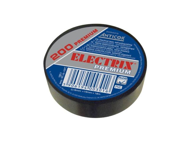 Izolacja Electrix 200 czarna 19mm x 18m premium OP=10szt PE-200P181-0019018 ANTICOR