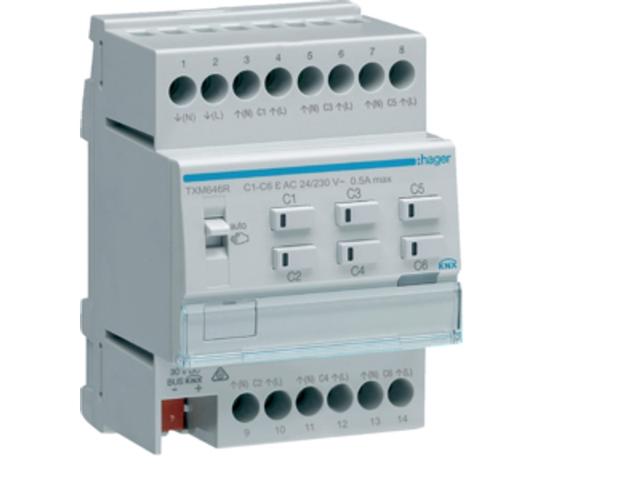 KNX e/s Elektroniczny sterownik grzewczy 6-kanałowy z wbudowanym 12 regulatorem temperatury 24/230 VAC TXM646R HAGER