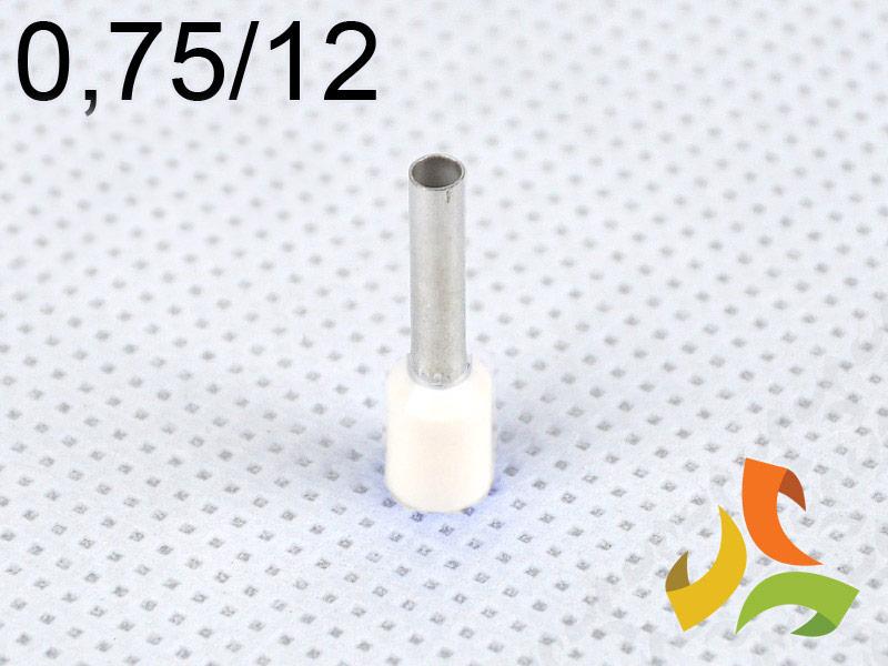Końcówka kablowa 0,75/12 mm2 tulejka izolowana miedziana biała 100szt. DI 0,75-12 B GPH-0
