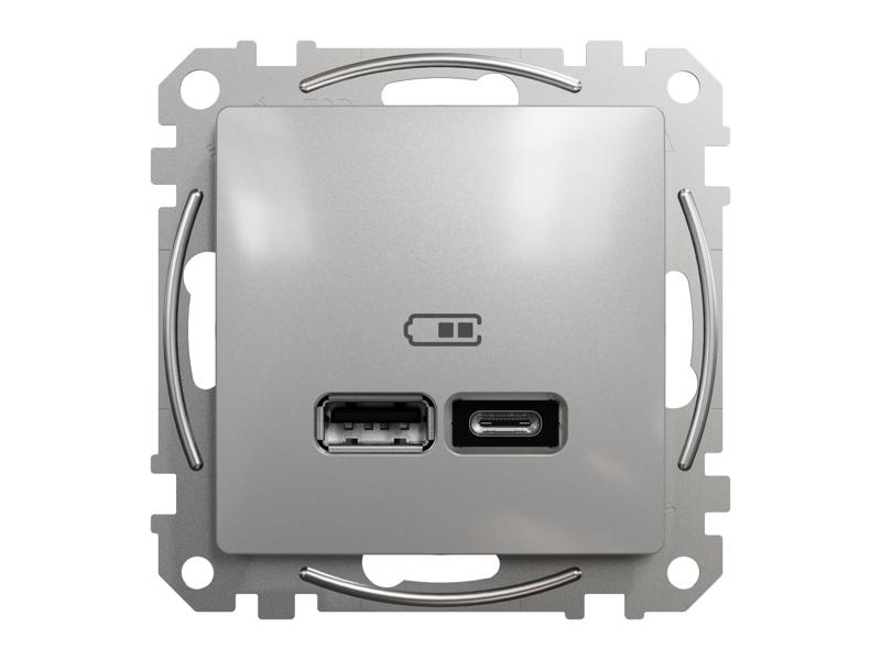 SEDNA DESIGN & ELEMENTS Gniazdo ładowania USB A+C 2,4A srebrne aluminium SDD113402 SCHNEIDER ELECTRIC-0
