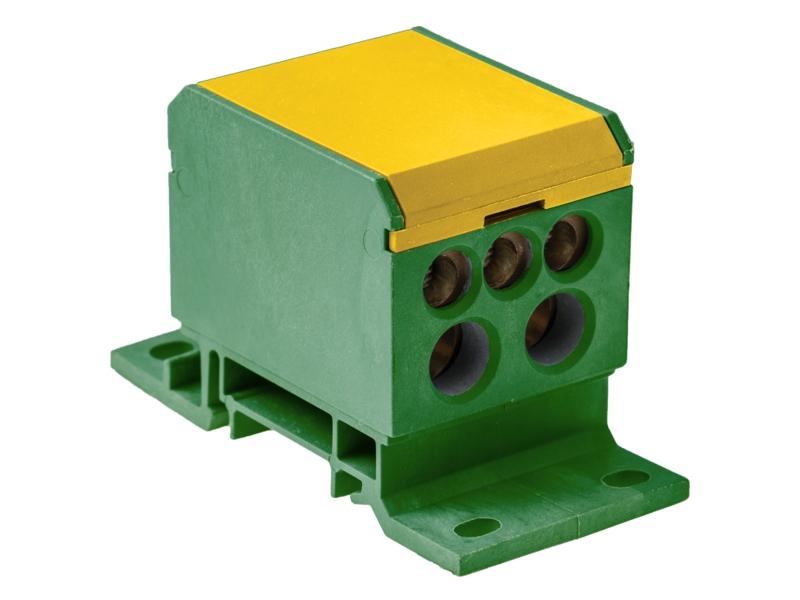 Blok rozdzielczy 1-biegunowy 160A 2x2,5-50 mm2 / 3x2,5-25 mm2 / 2x2,5-25 mm2 TH35 żółto-zielony E.4091/Ż-Z PAWBOL-0