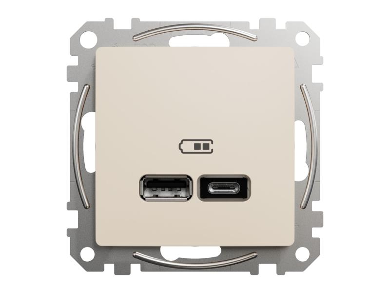 SEDNA DESIGN & ELEMENTS Gniazdo ładowania USB A+C 2,4A beżowe SDD112402 SCHNEIDER ELECTRIC-0