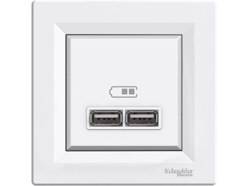 ASFORA Gniazdo ładowarki USB podwójne 2,1A biały z ramką EPH2700221 SCHNEIDER ELECTRIC