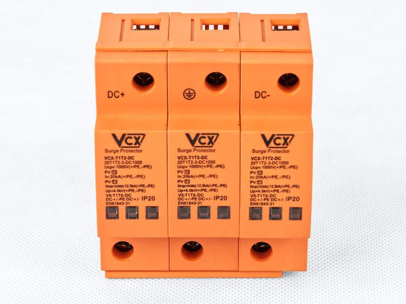 Ogranicznik przepięć PV DC Typ 1+2 (B+C) 1000V 3P 12,5kA 4,0kV DC BC3P12.5 KA VCX-2