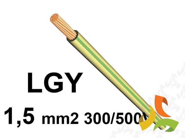 Przewód LGY 1,5 mm2 zielono-żółty (300/500V) jednożyłowy linka (krążki 100m) 13014033 NKT