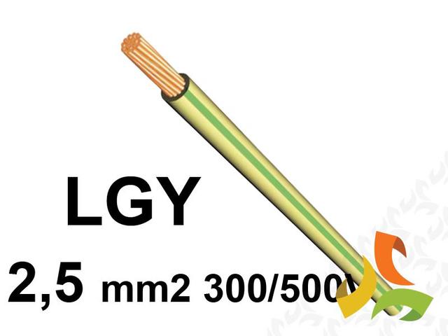 Przewód LGY 2,5 mm2 zielono-żółty (300/500V) jednożyłowy linka (krążki 100m) 13014032 NKT