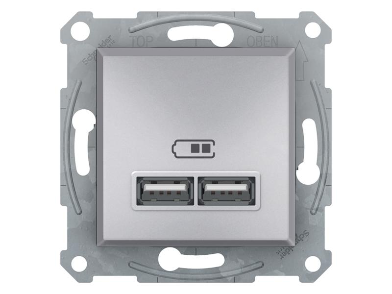 ASFORA Gniazdo ładowarki USB podwójne 2,1A aluminium EPH2700261 SCHNEIDER ELECTRIC