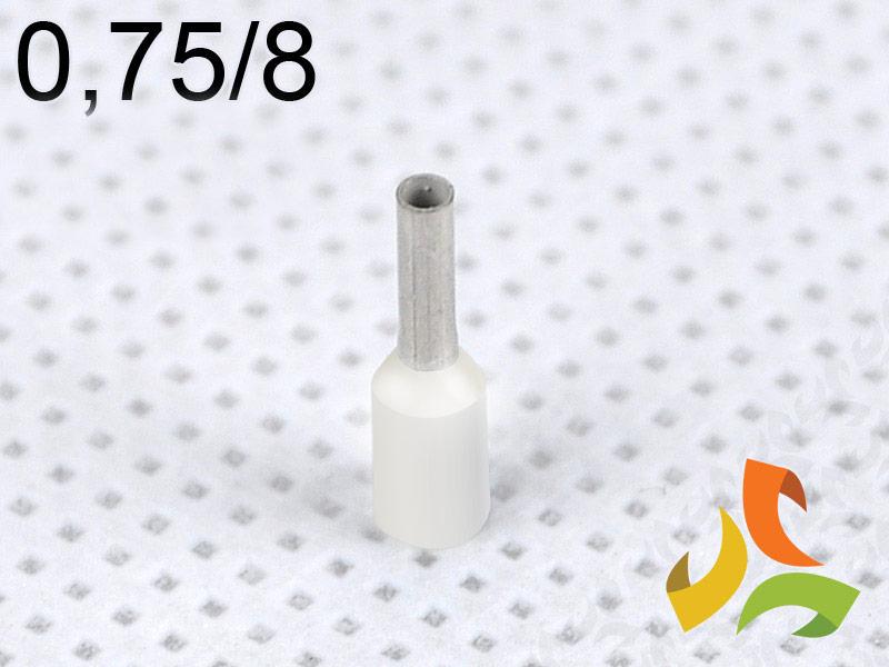 Końcówka kablowa 0,75/8 mm2 tulejka izolowana miedziana biała 100szt. DI 0,75-8 B GPH-0