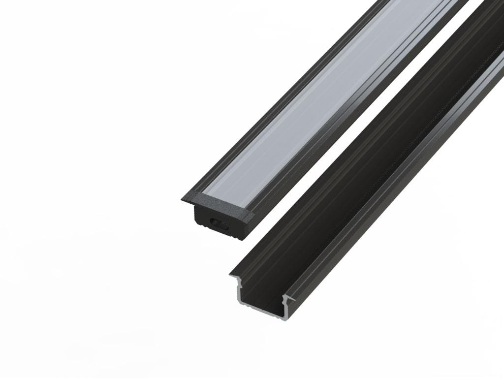 Profil aluminiowy do taśm LED 2000 mm prosty wpuszczany czarny z kloszem mlecznym 478665 LED LINE-0