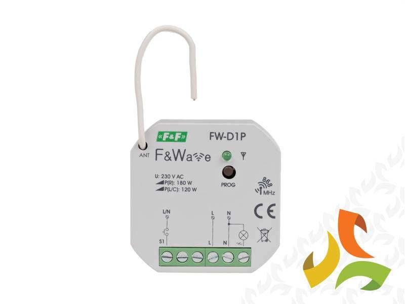 Bezprzewodowy ściemniacz uniwersalny 230V AC F&Wave moduł dopuszkowy 1-kanałowego ściemniacza oświetlenia żarowego LED i ELS FW-D1P F&F FILIPOWSKI-0