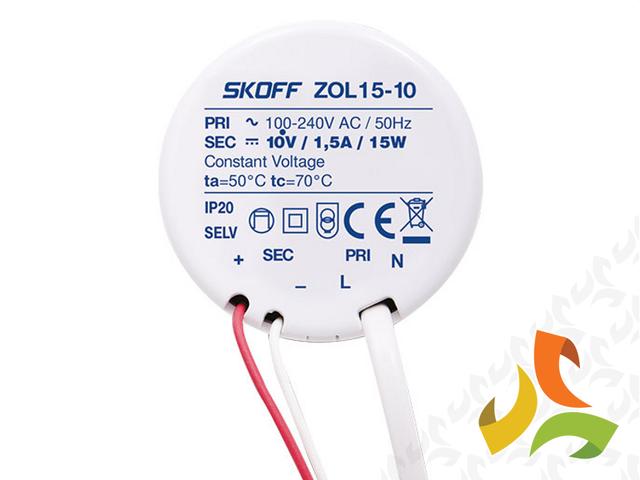 Zasilacz typ ZOL15-10 100 - 240 V AC / 10 V DC 50 Hz 1,5 A 15 W IP 20 ZL-015-C-1-1-ML-PL-01 SKOFF