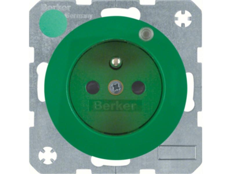 BERKER R.1/R.3 Gniazdo z uziemieniem i diodą kontrolną LED zielony połysk 6765092003 HAGER