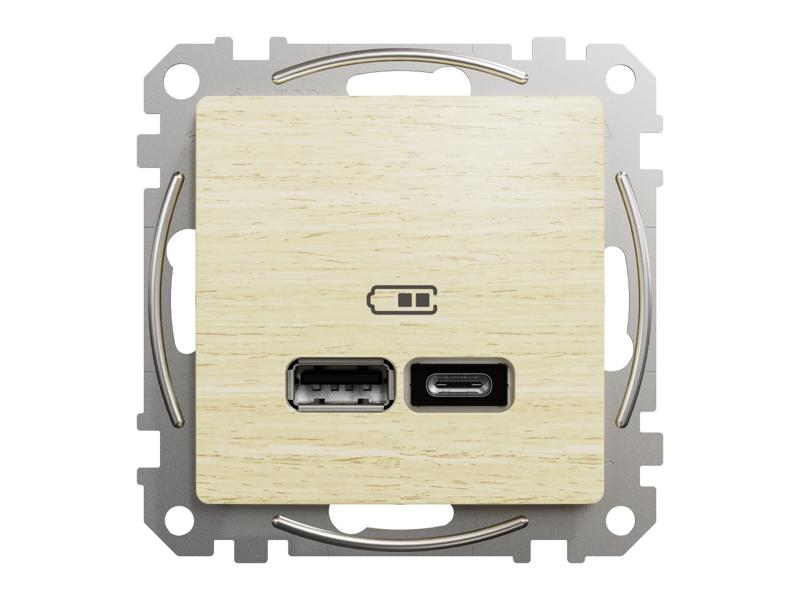 SEDNA DESIGN & ELEMENTS Gniazdo ładowania USB A+C 2,4A brzoza SDD180402 SCHNEIDER ELECTRIC-0
