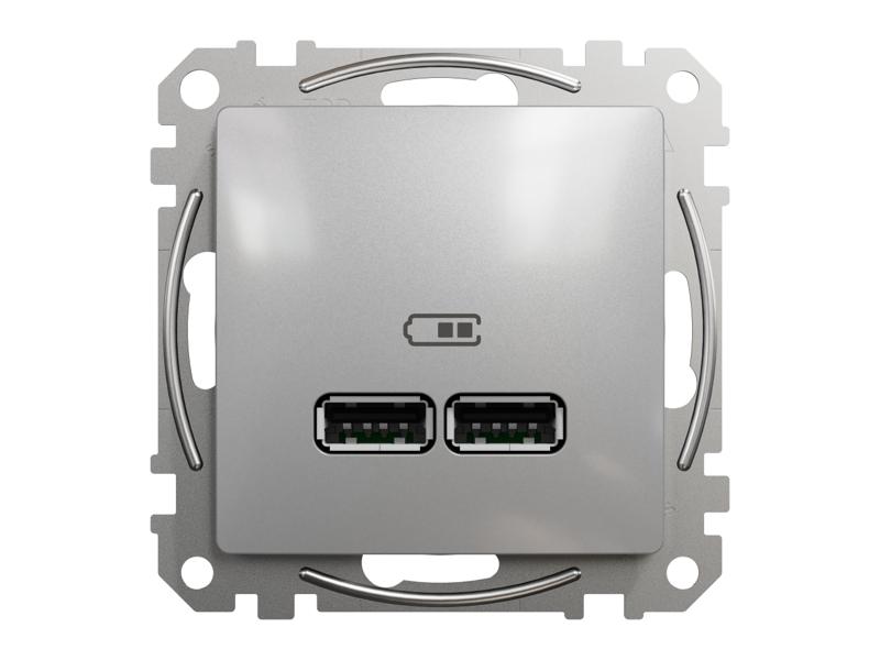 SEDNA DESIGN & ELEMENTS Gniazdo ładowania USB A+A 2,1A srebrne aluminium SDD113401 SCHNEIDER ELECTRIC