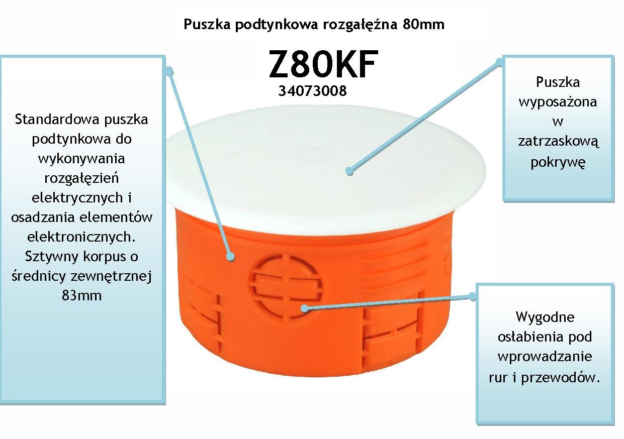 Puszka rozgałęźna podtynkowa Z80KF 80 mm płytka z pokrywą pomarańczowa 33073008 SIMET-2