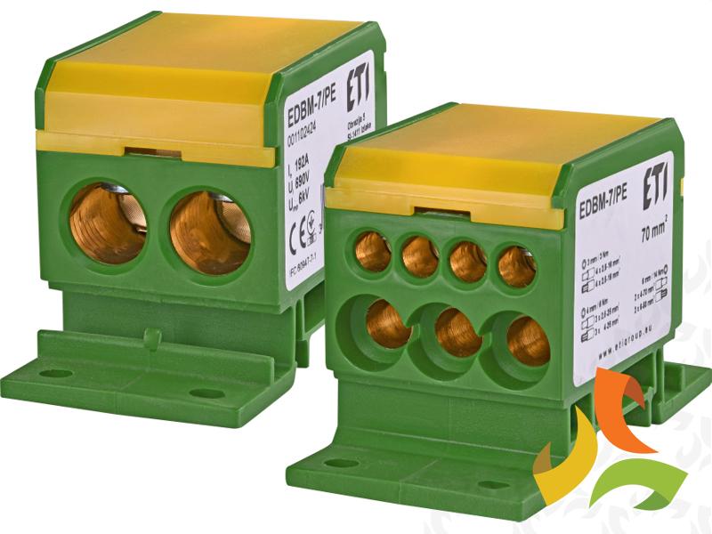 Blok rozdzielczy 1-biegunowy 192A (2x4-70 mm2/3x25-25 mm2+4x25-16 mm2) TH35 żółto-zielony EDBM-7/PE 001102424 ETI