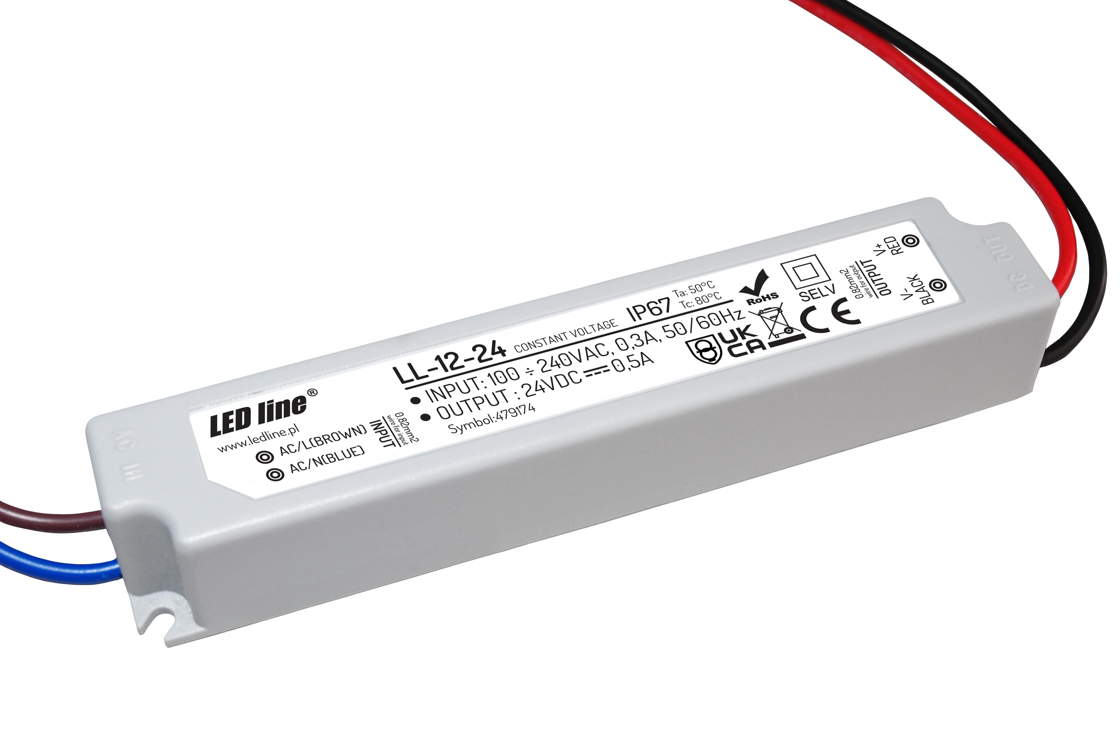 Zasilacz LED line 24V 12W 0,5A wodoodporny IP67 LL-12-24-0