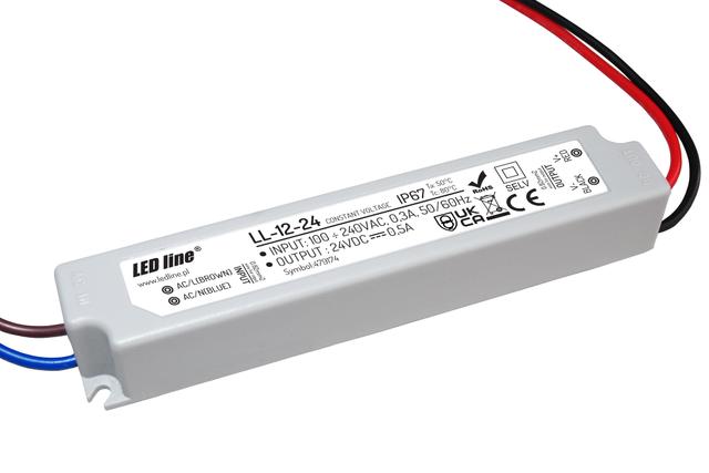 Zasilacz LED line 24V 12W 0,5A wodoodporny IP67 LL-12-24