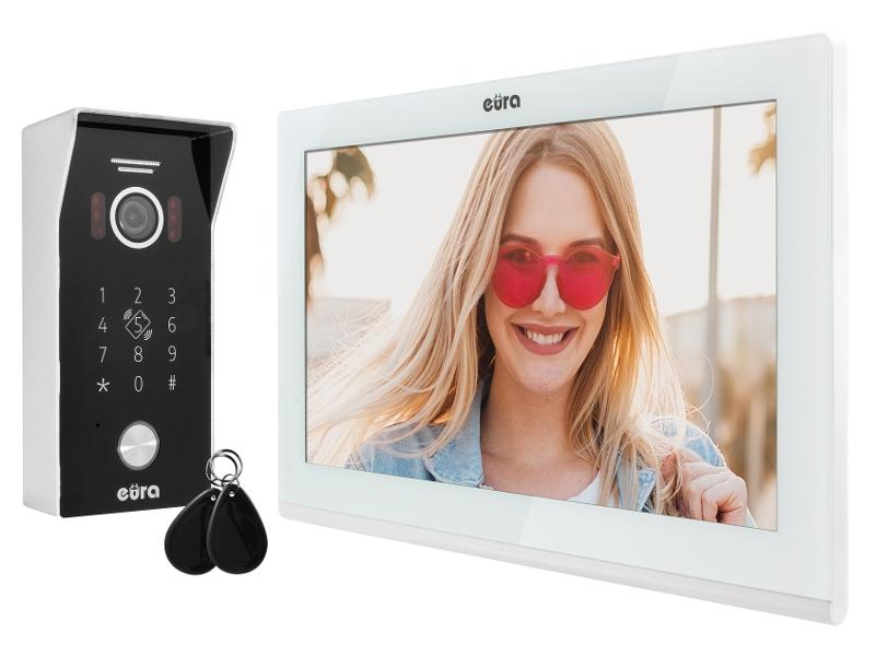 Wideodomofon "EURA" VDP-99C5 biały dotykowy LCD 10'' AHD WiFi pamięć obrazów kamera 1080p RFID szyfrator natynk C51A199 EURA-TECH-1