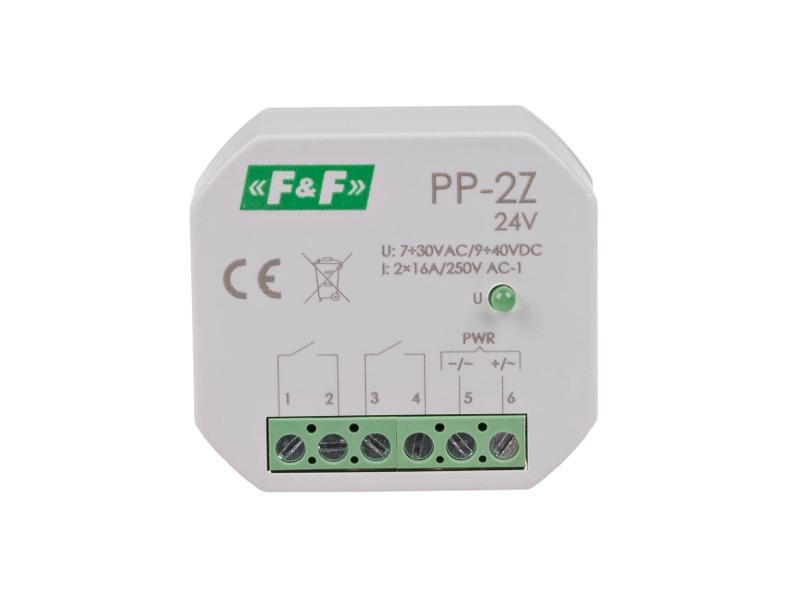 Przekaźnik elektromagnetyczny 2Z 16A montaż podtynkowy w obudowie PDT 7-30VAC / 9-40VDC PP-2Z-24V F&F FILIPOWSKI-0
