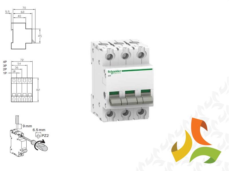 Rozłącznik izolacyjny 3-fazowy 3P 100A 415V AC iSW-100-3 Acti9 A9S65391 SCHNEIDER ELECTRIC-0