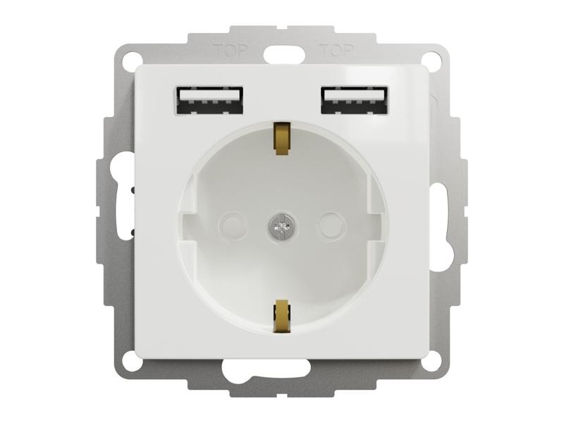 SEDNA DESIGN & ELEMENTS Gniazdo pojedyncze z uziemieniem schuko + 2x USB A 2,4A białe SDD111052 SCHNEIDER ELECTRIC