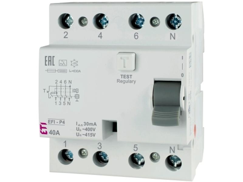 Wyłącznik różnicowoprądowy 4P 25A 500mA typ AC EFI-P4 AC 25/0.5 002061641 ETI