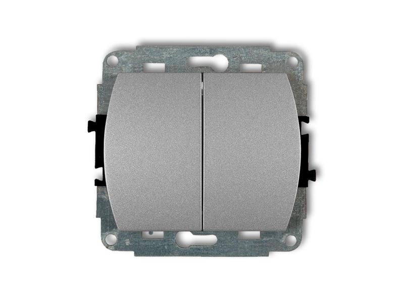 TREND Wyłącznik 2-biegunowy zwierny przycisk (dwa klawisze bez piktogramów osobne zasilanie) srebrny metalik 7WP-44.2 KARLIK-0