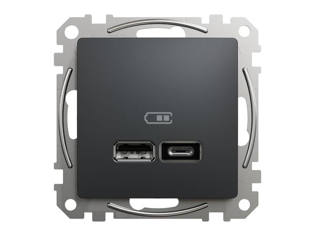SEDNA DESIGN & ELEMENTS Gniazdo ładowania USB A+C 2 4A czarny antracyt SDD114402 SCHNEIDER ELECTRIC