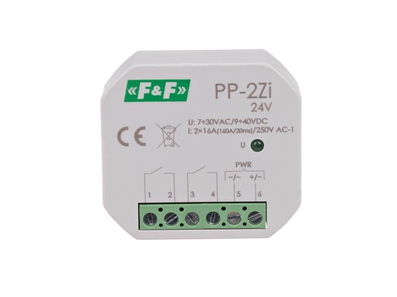 Przekaźnik elektromagnetyczny 2Z 16A montaż podtynkowy 7-30VAC/9-40VDC 2Z 16A (160A/20ms) PP-2Z-LED-24V F&F FILIPOWSKI-0