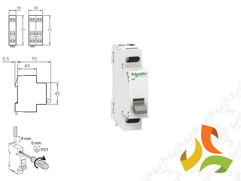 Rozłącznik izolacyjny 1-fazowy 1P 20A 250V AC iSW-20-1 Acti9 A9S60120 SCHNEIDER ELECTRIC-0