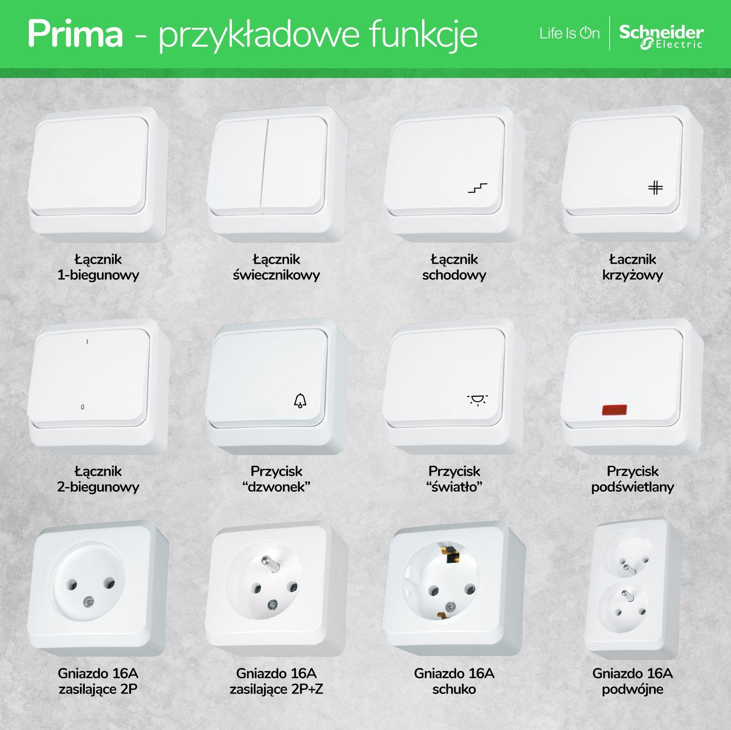 PRIMA Wyłącznik zwierny przycisk "światło" podświetlany naścienny beż WDE001116 SCHNEIDER ELECTRIC-2